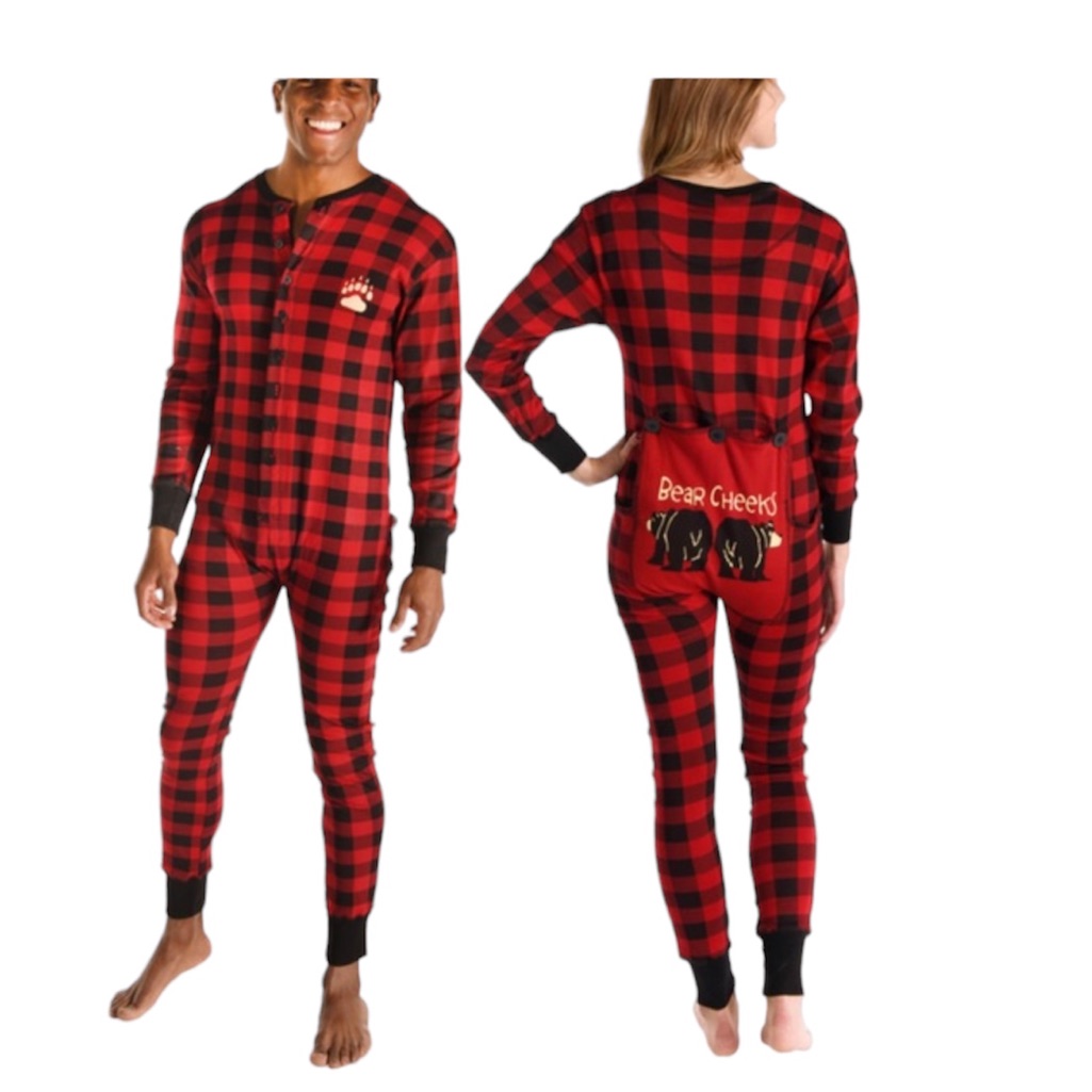 Lazy One Bear Cheeks Adult Plaid Onesie Flapjack, Size Xs, Nwot, Tag Fell Off